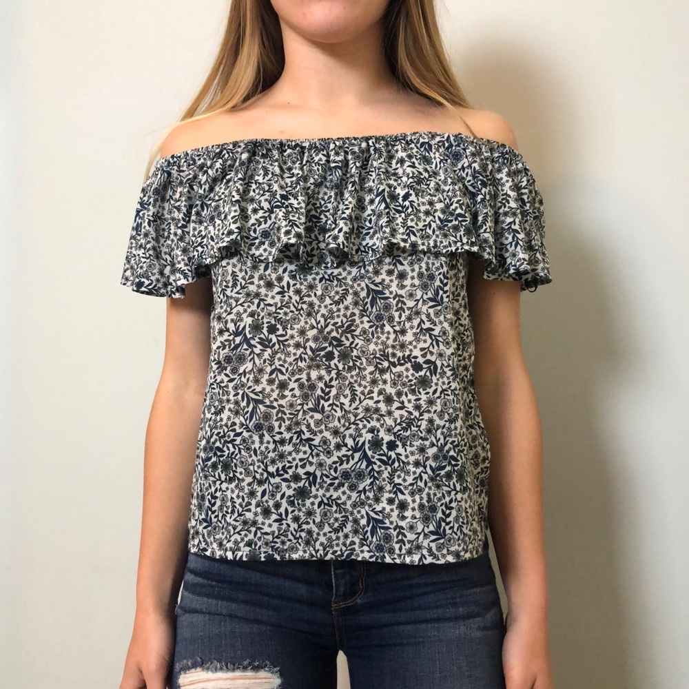 H&M Off-The-Shoulder Blue Floral Blouse size XS